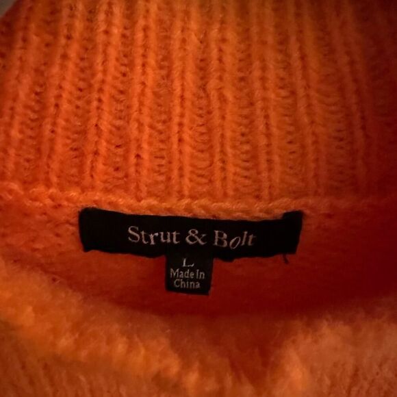 Strut and Bolt orange knit mock neck sweater with fringe detail NWOT L - Picture 9 of 11